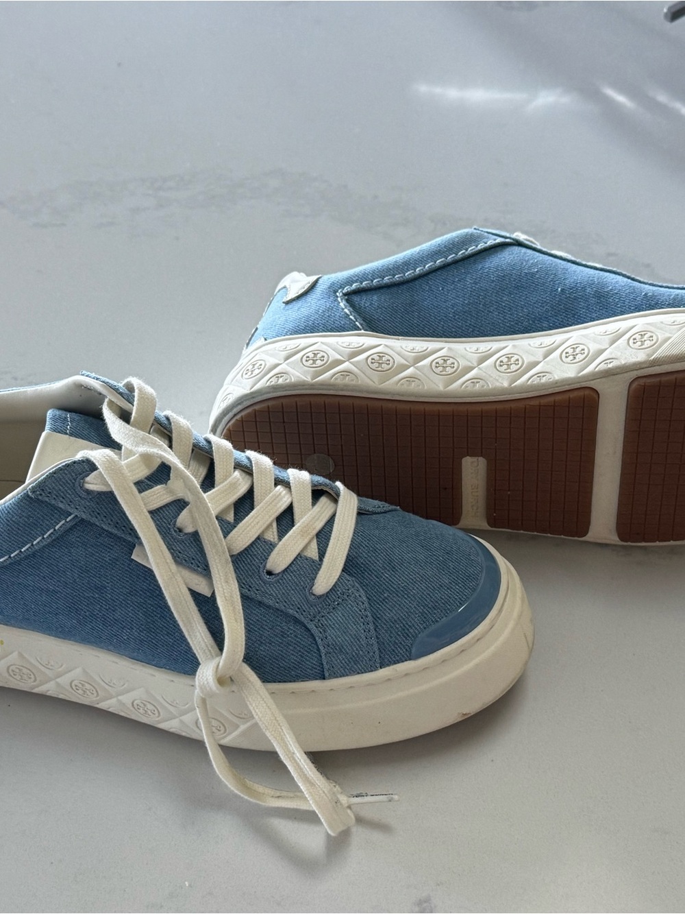 Tory Burch Light Blue Canvas Sneakers with White Trim